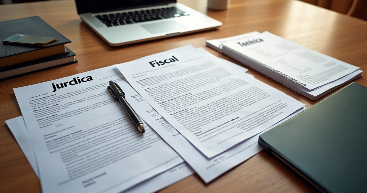 Mesa organizada com documentos de licitação separados por categoria