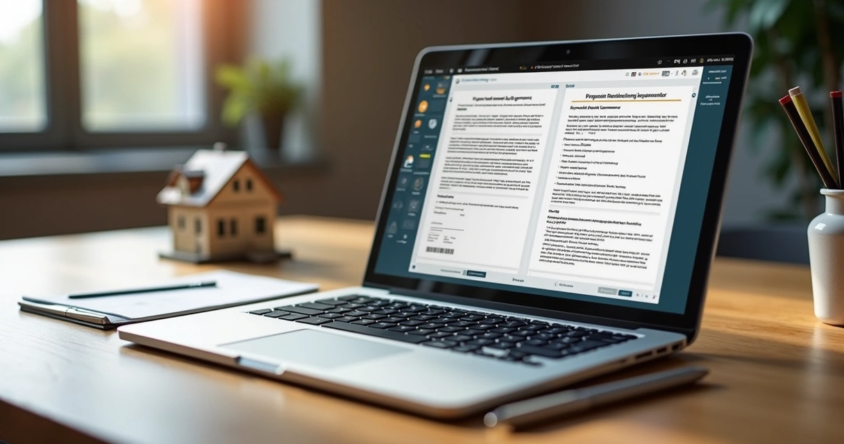 Documentos digitais de locação exibidos em tablet e notebook 