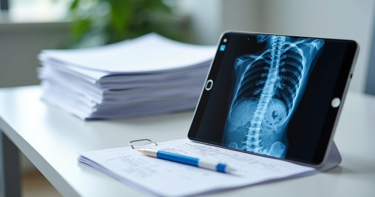 Documentos médicos organizados para análise do INSS. 