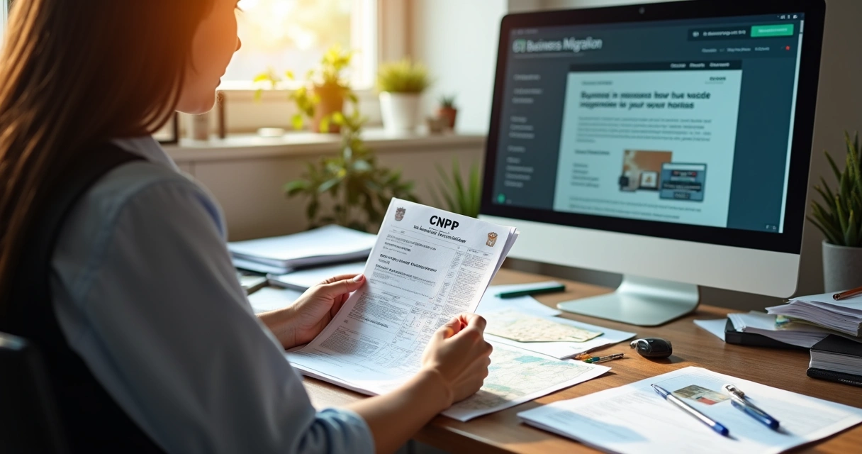 Documentos e computador lado a lado em processo de migração de empresa 