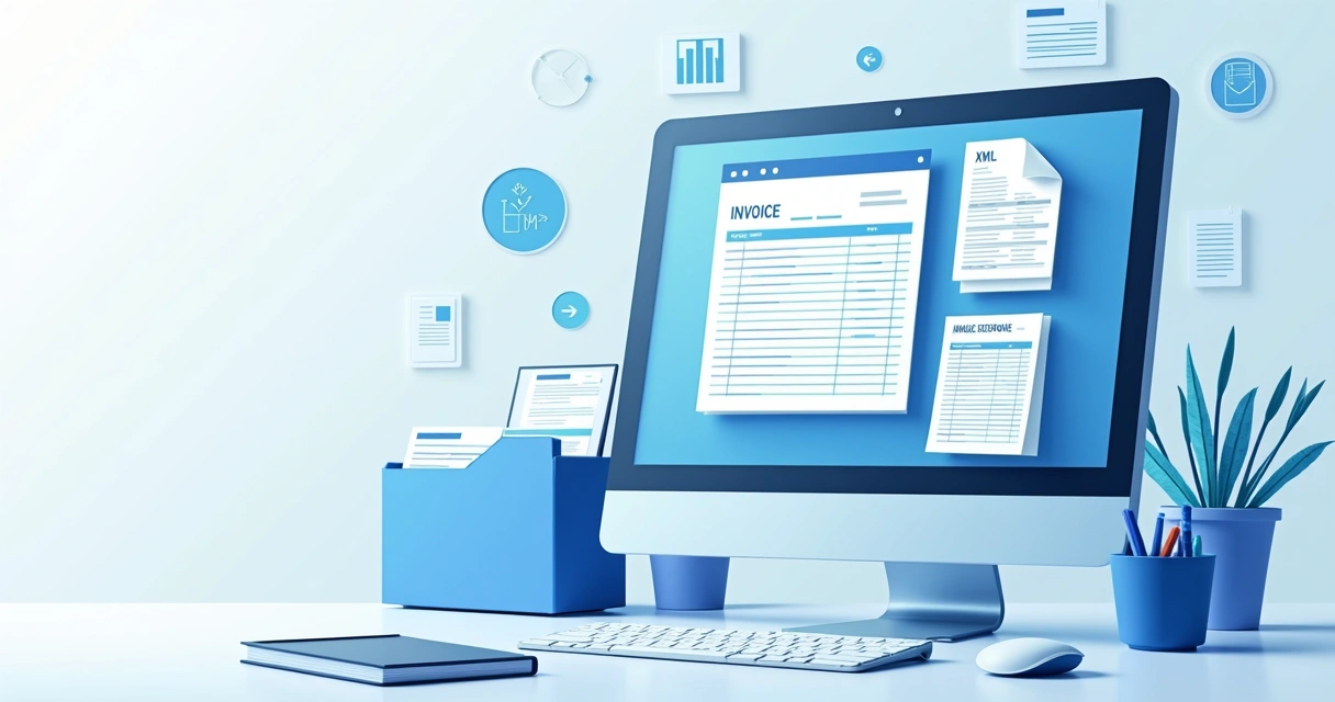 Planilhas e arquivos digitais de notas fiscais eletrônicas em tela de computador