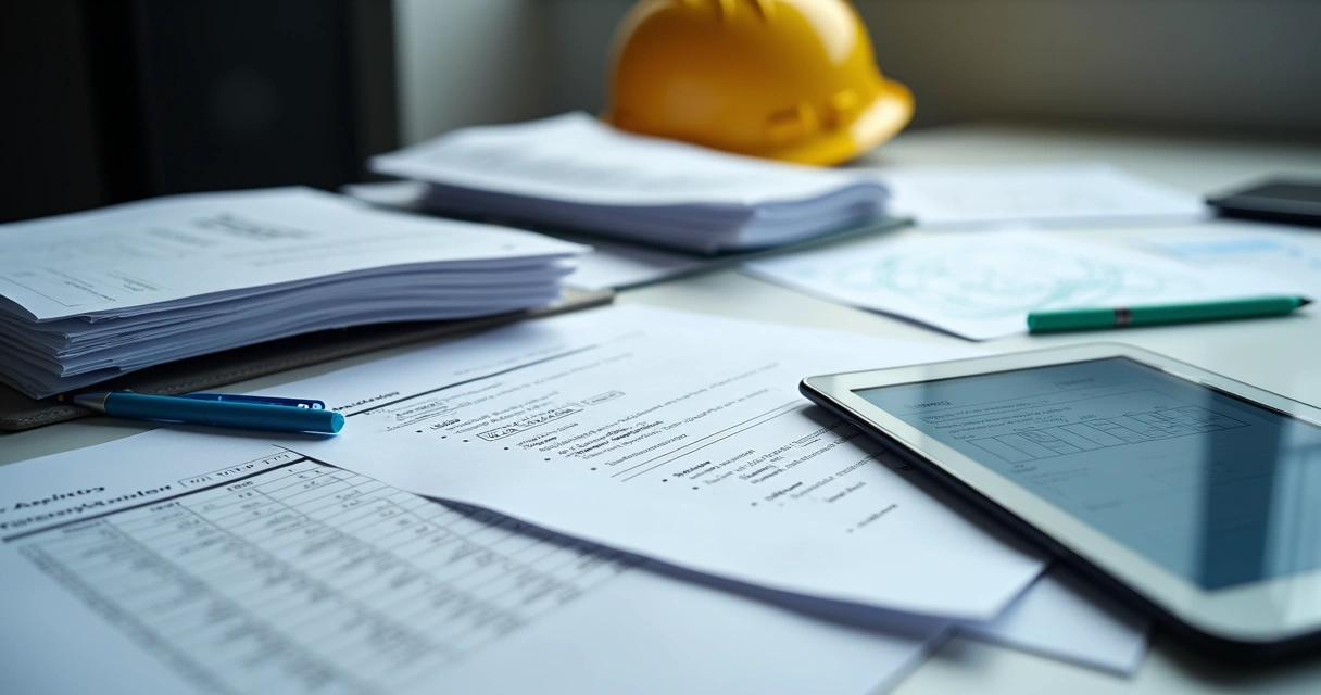 Checklists e manuais de NR-12 organizados sobre uma mesa 