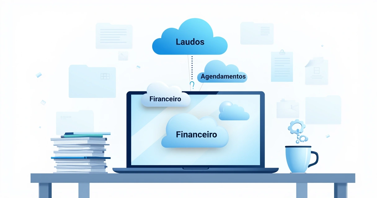 Arquivos de perícia digitalizados em pastas organizadas na nuvem 