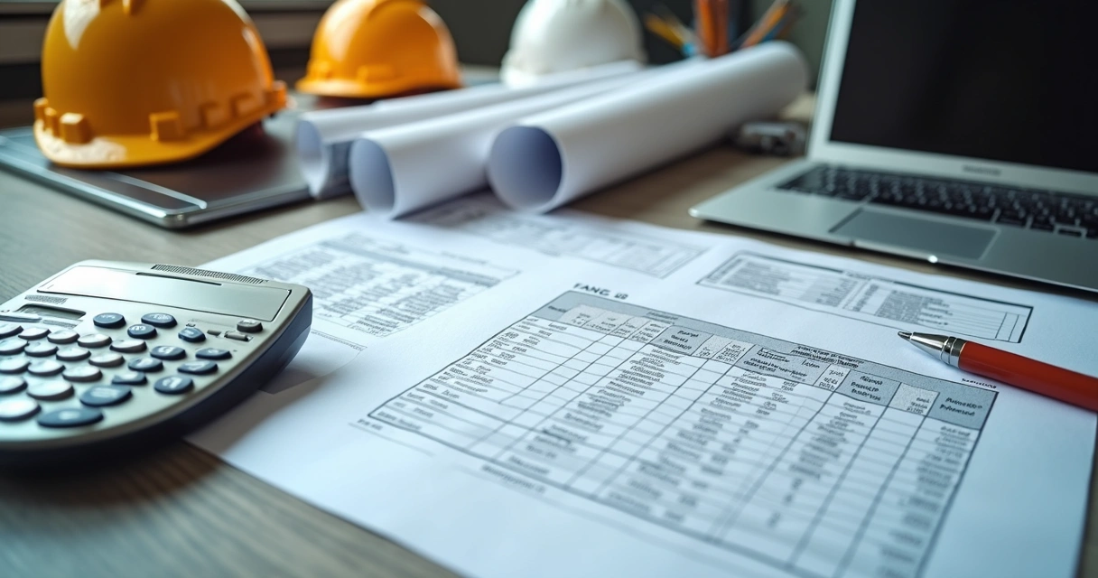 Documentos de obra e computador em escritório técnico 