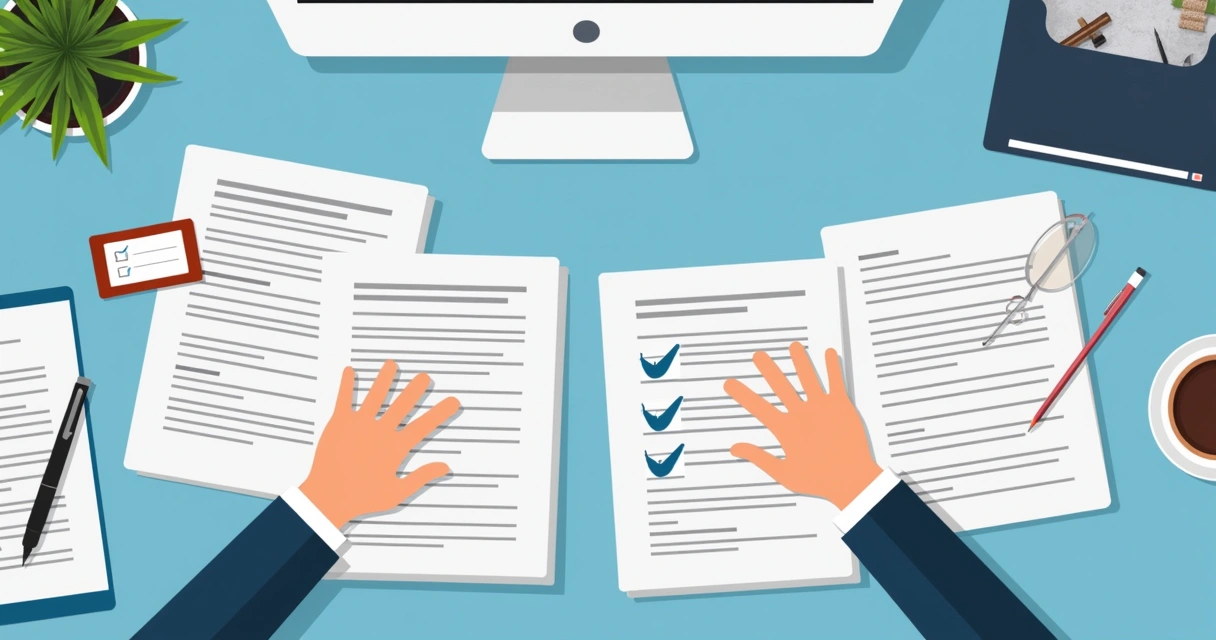 Documentos organizados sobre uma mesa para solicitação de licença empresarial 