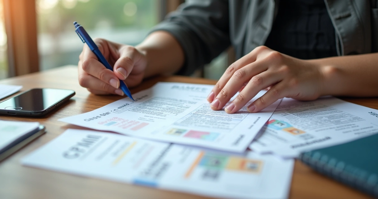 Pessoa em uma mesa organizando documentos para CNH