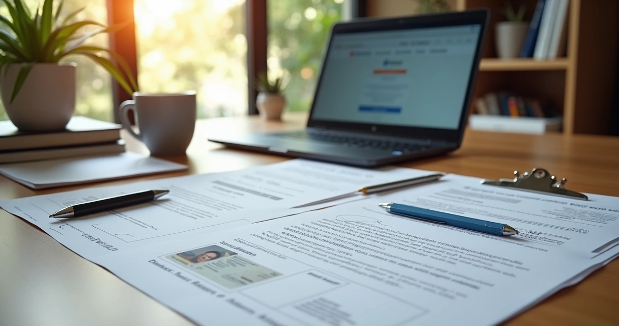 Documentos empresariais organizados sobre uma mesa de escritório 