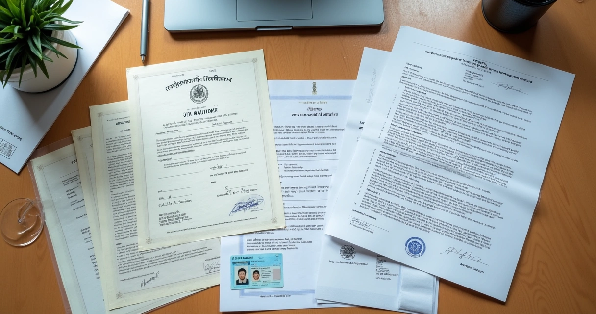 Diversos documentos oficiais lado a lado, como certidão de nascimento, diploma, contrato e carteira de motorista 