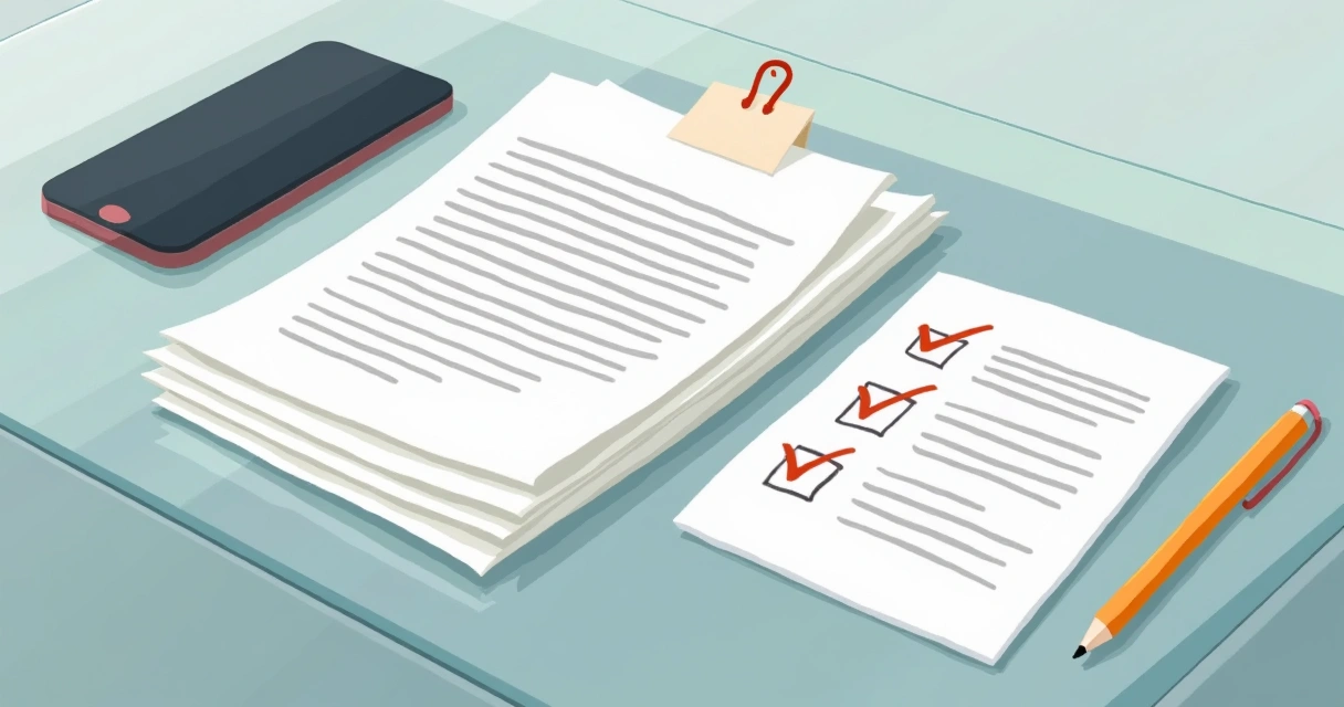 Documentos e checklist sobre mesa de vidro 