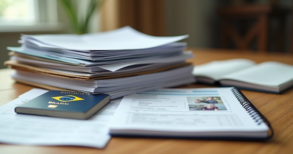Documentos organizados para solicitação de visto 