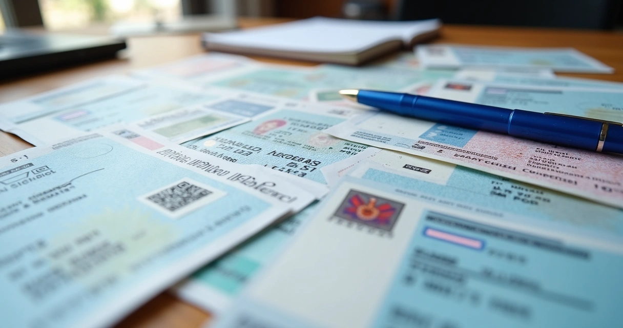 Documentos organizados em mesa para solicitação de benefício