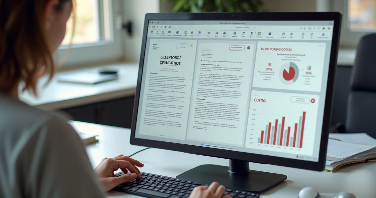 Documentos de proposta de freelancer organizados em plataforma digital