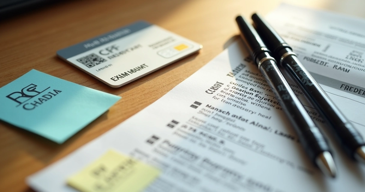 Documentos organizados em cima de uma mesa 