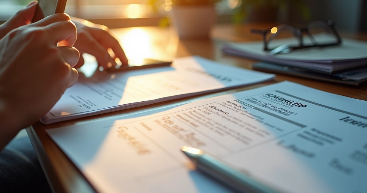 Cópias de documentos como CNPJ e comprovante de endereço em uma mesa de escritório 