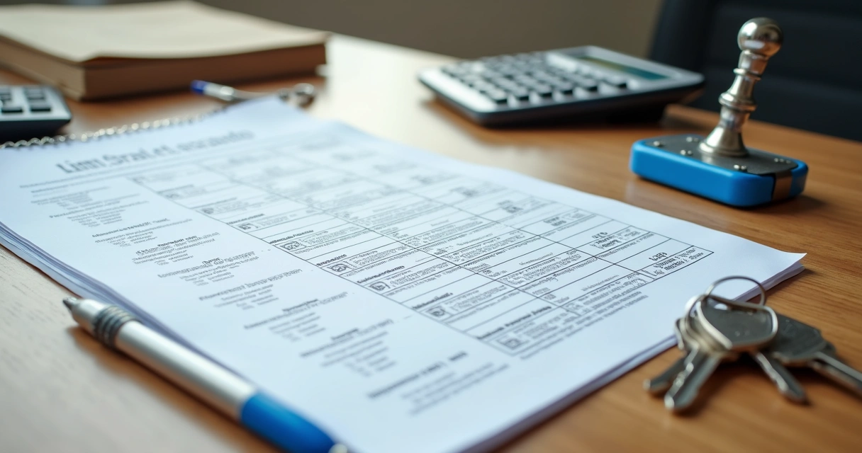 Documentos e matrícula de imóvel sobre mesa com carimbo e chave 