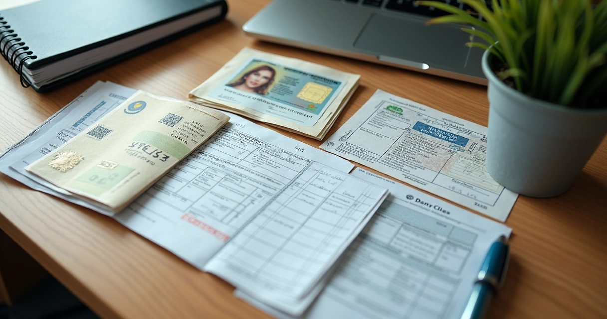 Documentos pessoais organizados sobre a mesa 