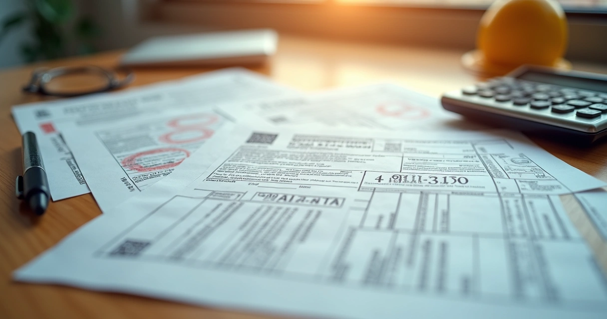 Documentos de imóvel organizados sobre uma mesa 