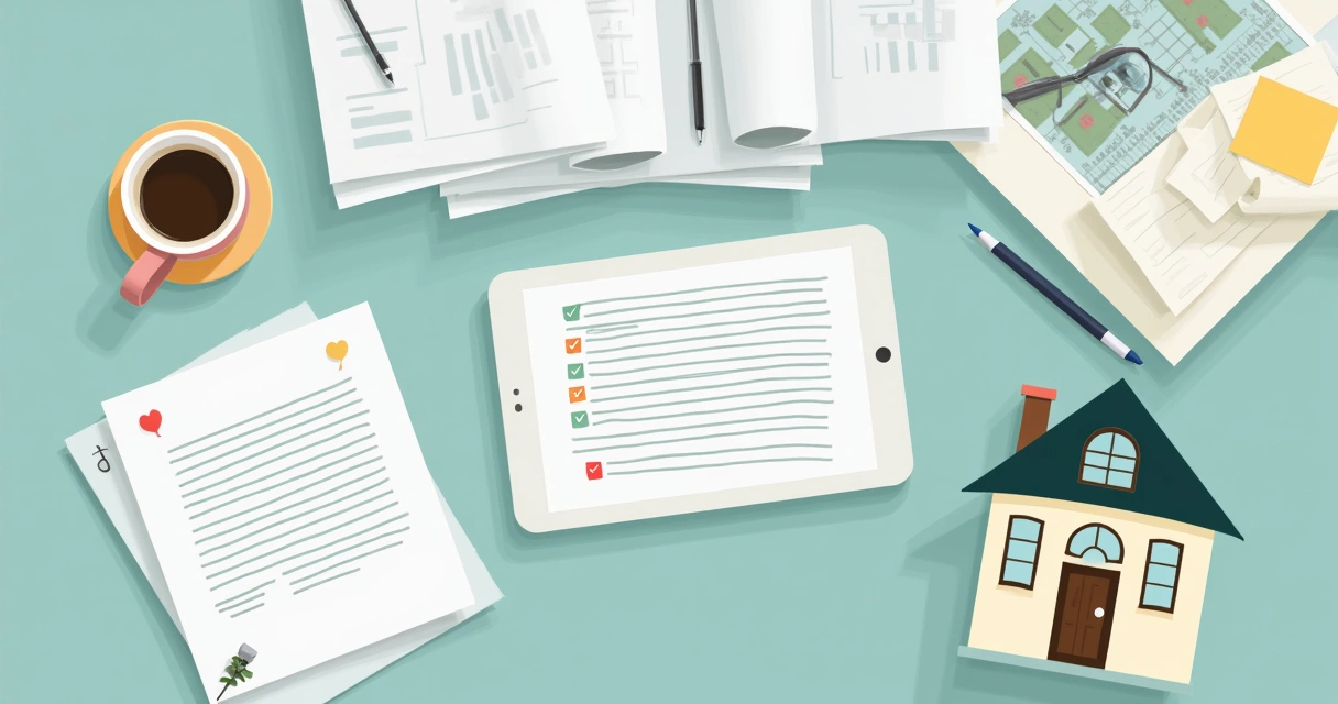 Documentos organizados sobre uma mesa para regularização imobiliária 