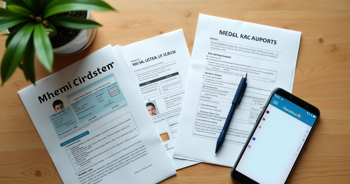 Documentos para renovação de CNH organizados em mesa