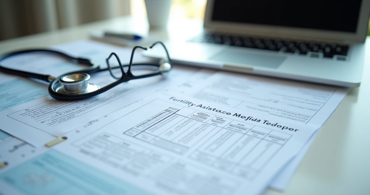 Mesa com documentos médicos de reprodução assistida 
