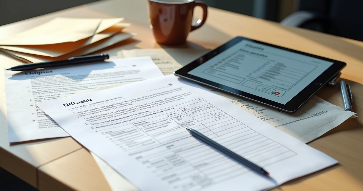 Mesa de escritório com documentos da NR-01 organizados 