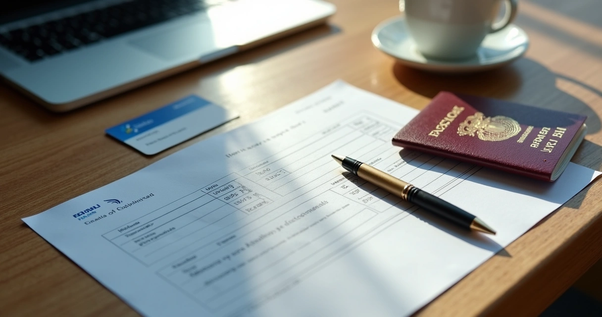 Documentos organizados em uma mesa para saída definitiva do Brasil 