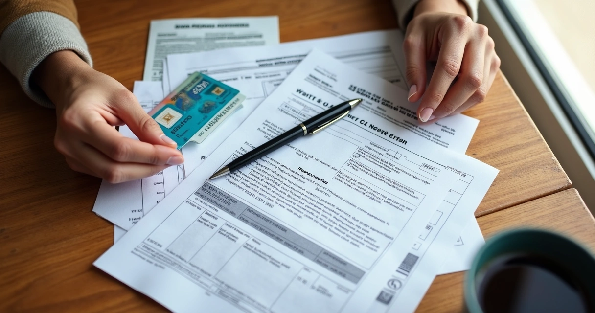 Documentos organizados em uma mesa para solicitação do seguro-desemprego