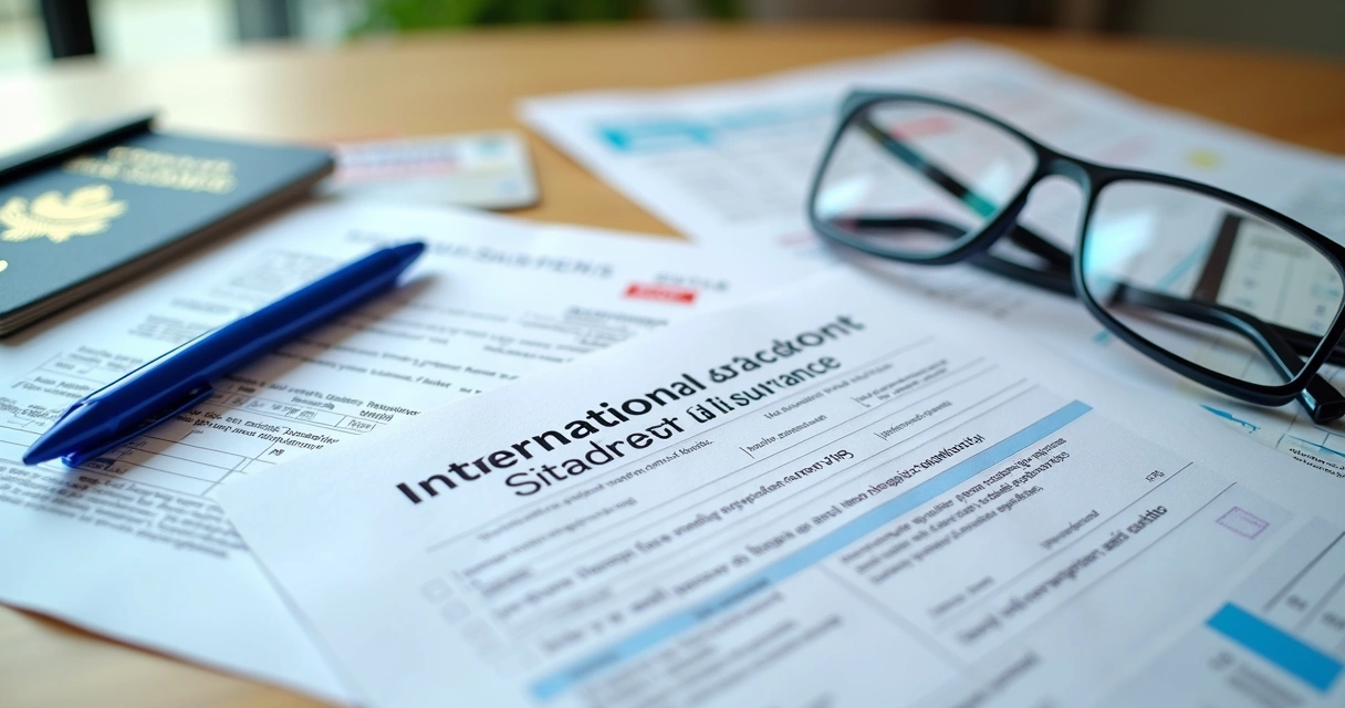 Documentos organizados para seguro de estudante internacional 