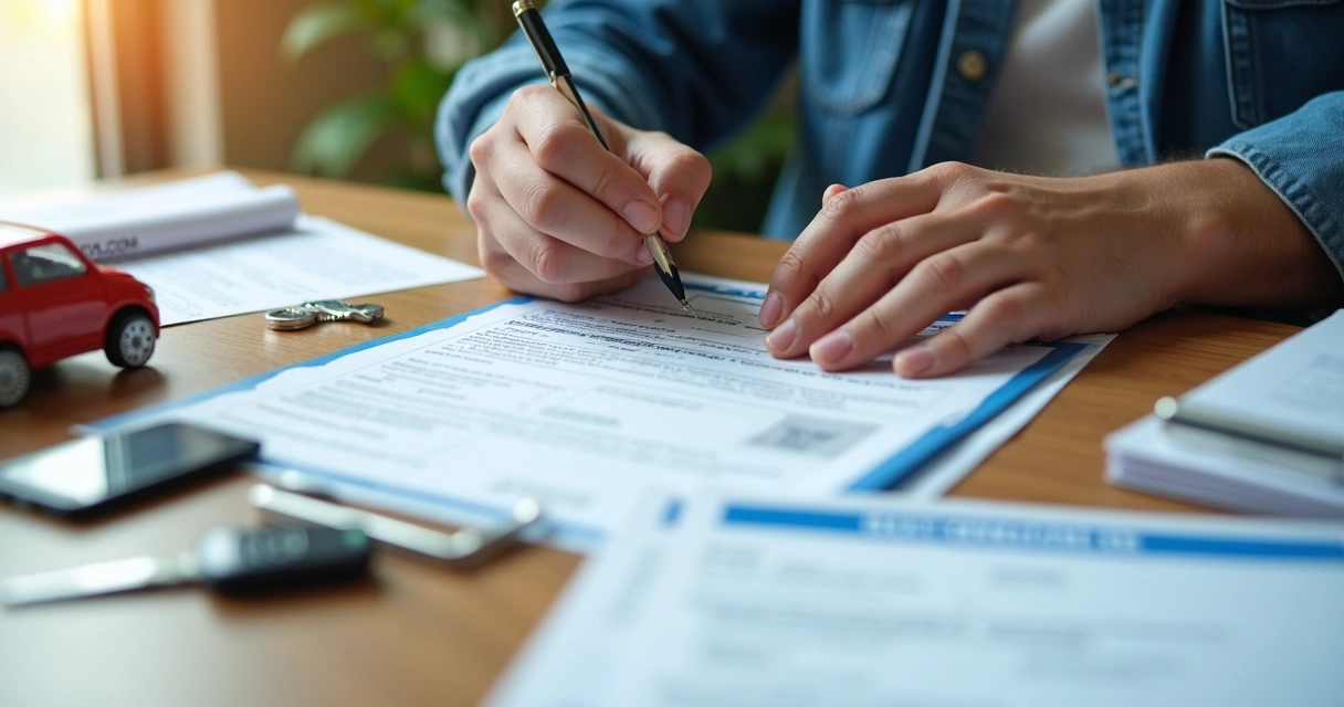 Documentos para notificação de sinistro com mãos e formulários 