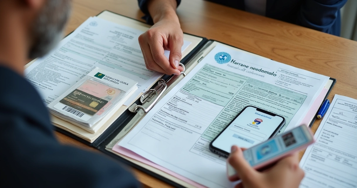 Documentos organizados para solicitação do benefício maternidade 