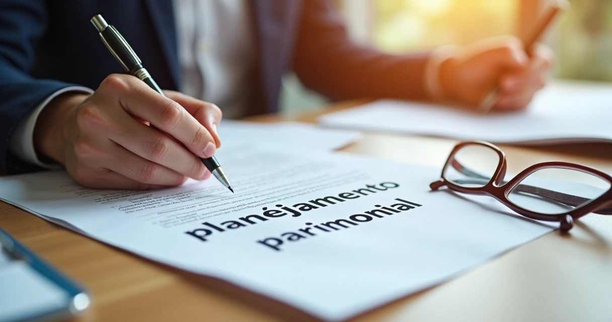 Papéis e contratos de sucessão patrimonial e planejamento tributário em mesa 