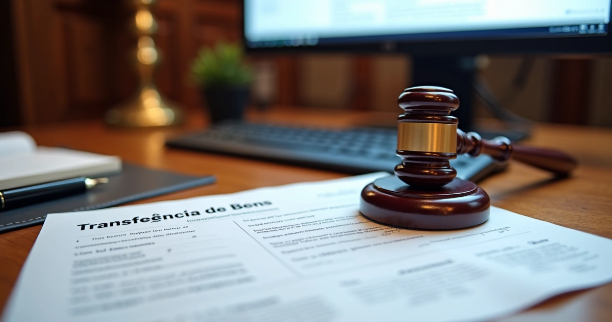 Documentos jurídicos e carimbo de transferência de bens para holding 
