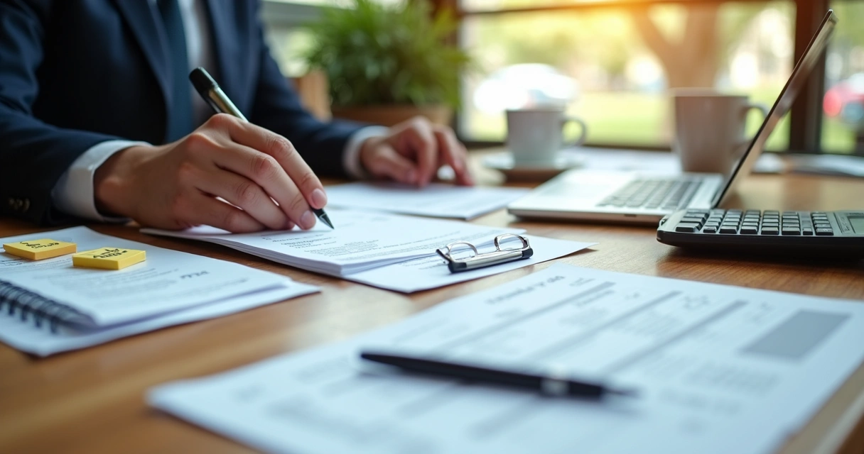 Documentos fiscais sobre mesa de madeira