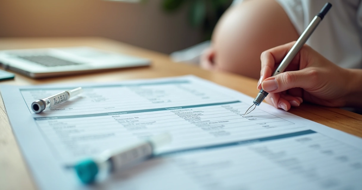 Carteira de vacinação gestacional e exames médicos. 