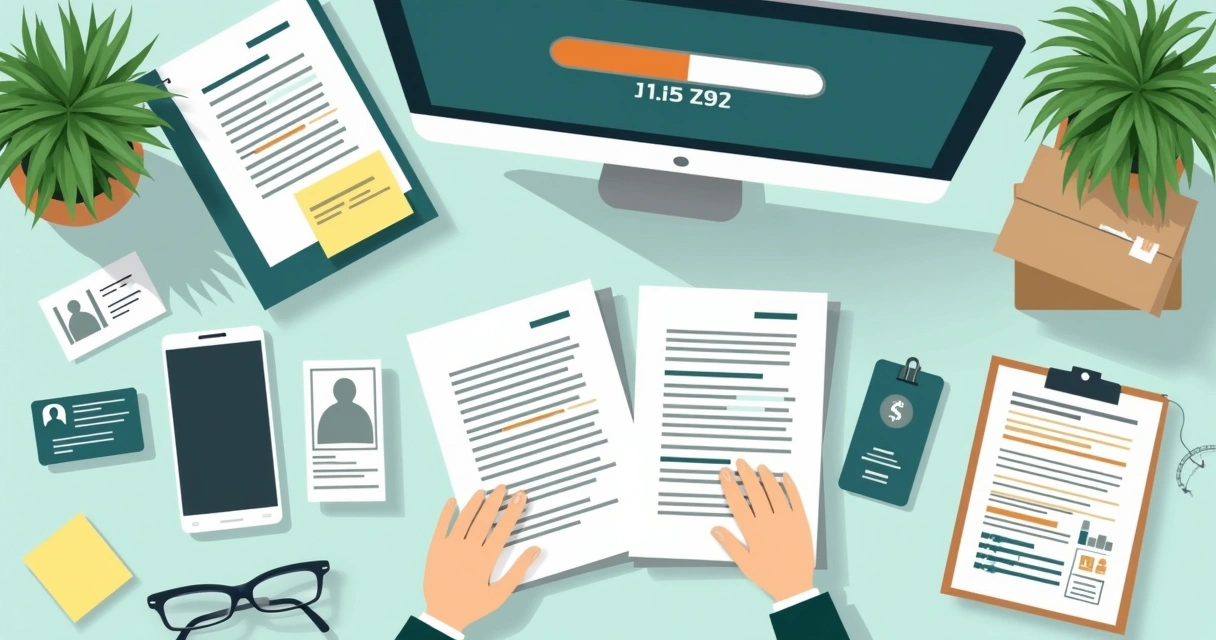 Documentos organizados sobre mesa de escritório 