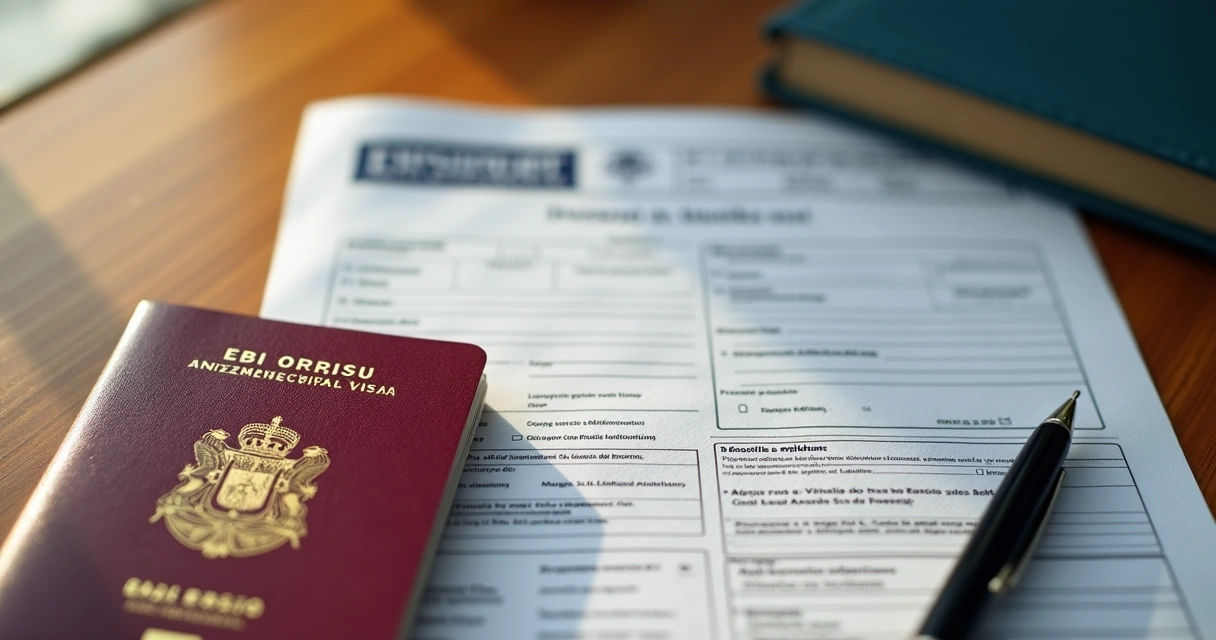 Passaporte e documentos para visto em uma mesa 
