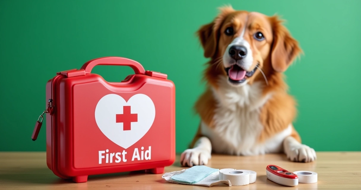 First aid kit for dogs on a table