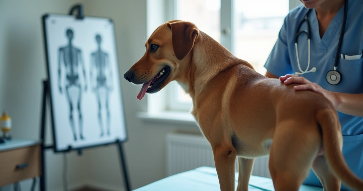 Veterinarian examining a dog's leg for joint problems