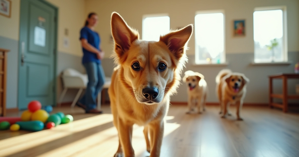 Dog showing stress signals at daycare
