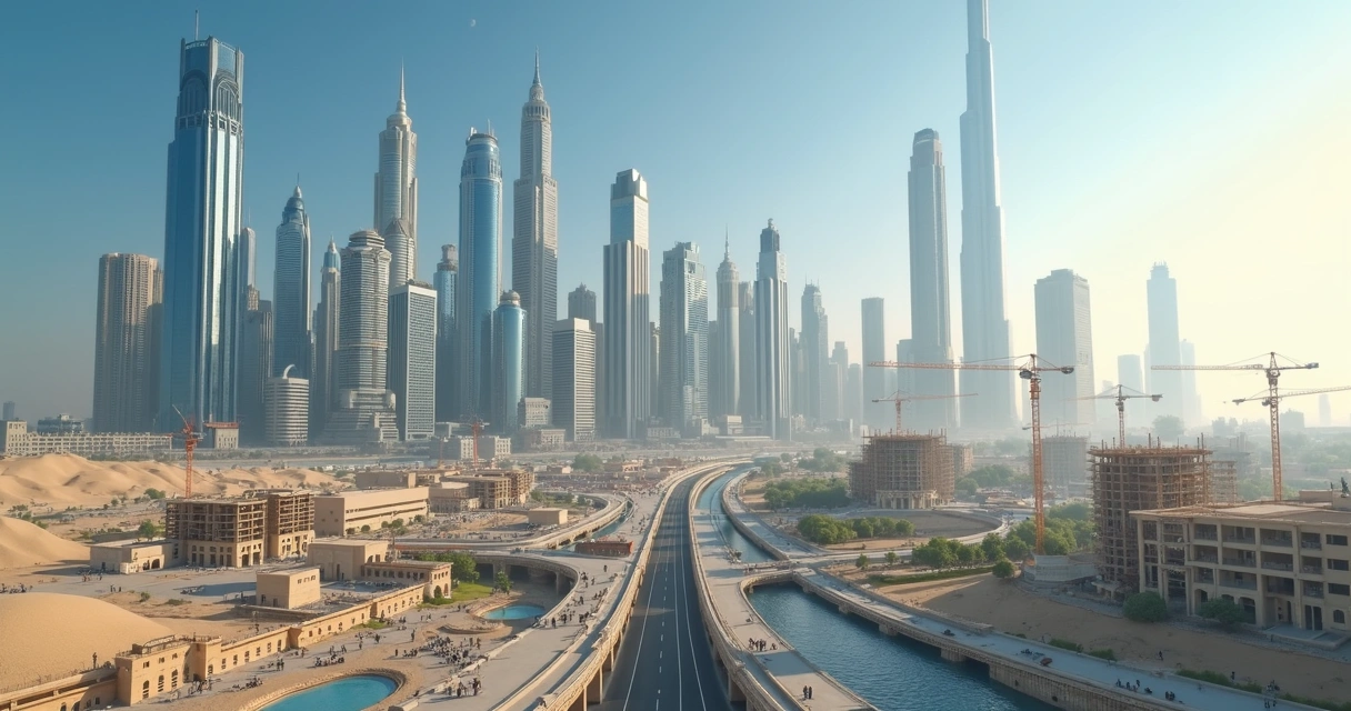 Doha city skyline with modern buildings and construction cranes, representing economic growth and hiring. 