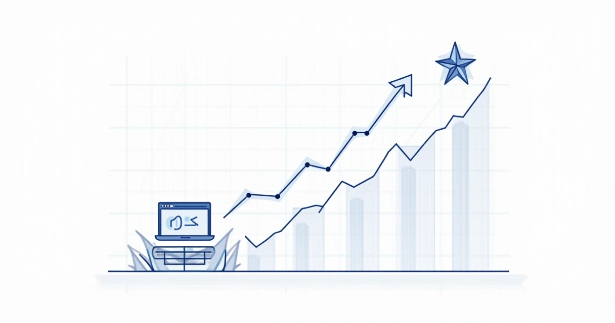 Domain authority growth line on a website performance chart