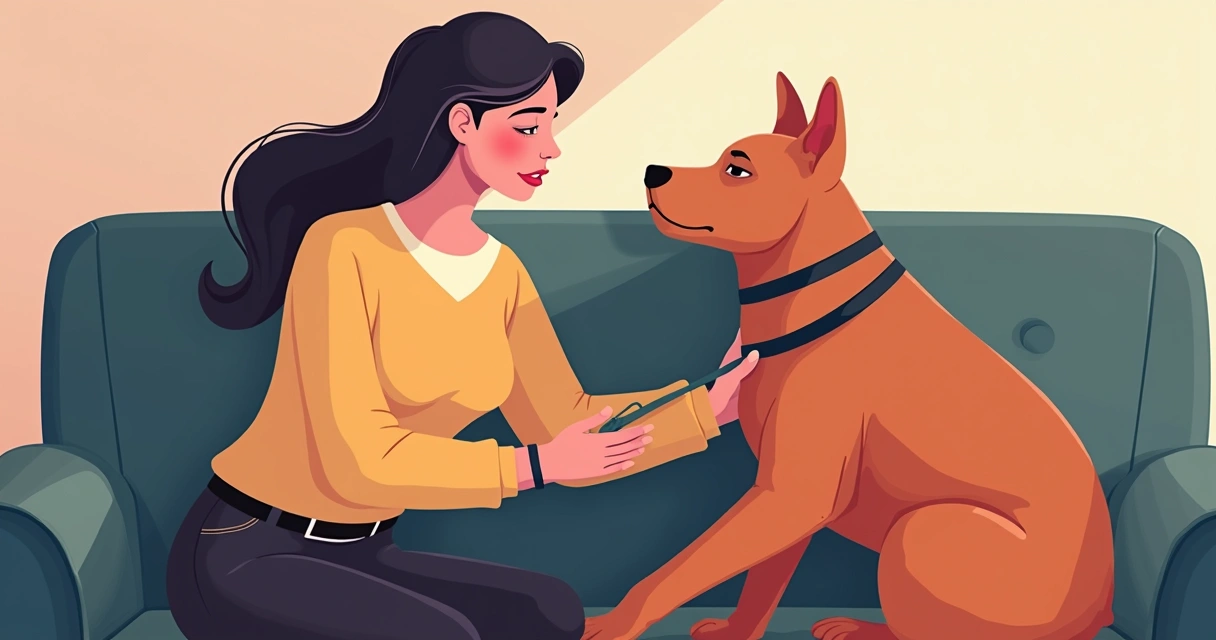 Pessoa dominante com expressão atenta conduzindo cena com submisso, ambos sentados, ambiente confortável 