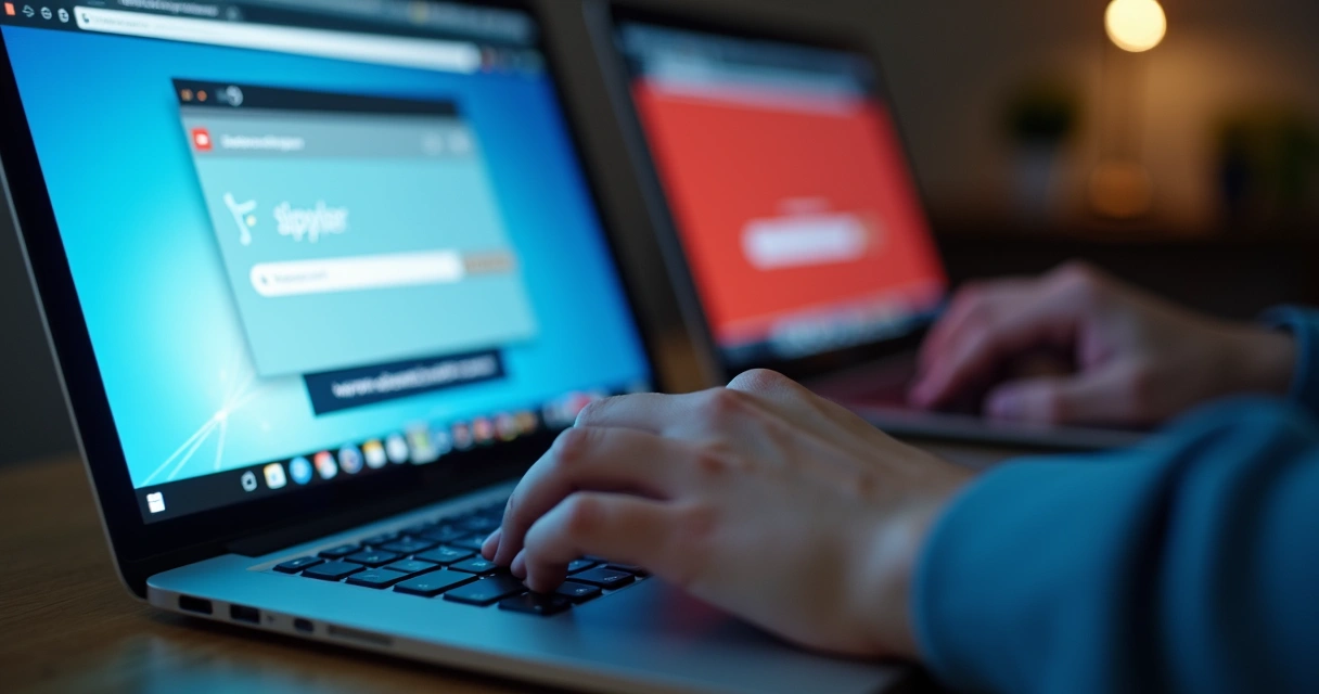 Mão digitando errado nome de domínio falso em notebook 