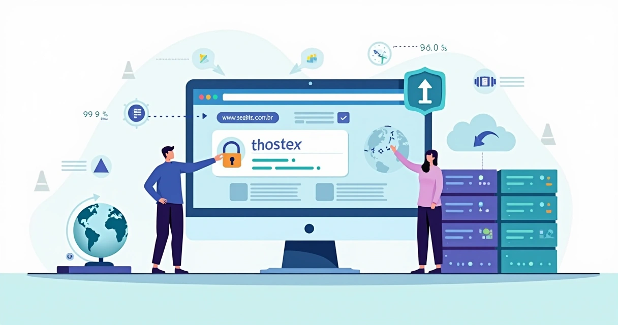 Ilustração de domínio conectado à hospedagem em um painel digital moderno 