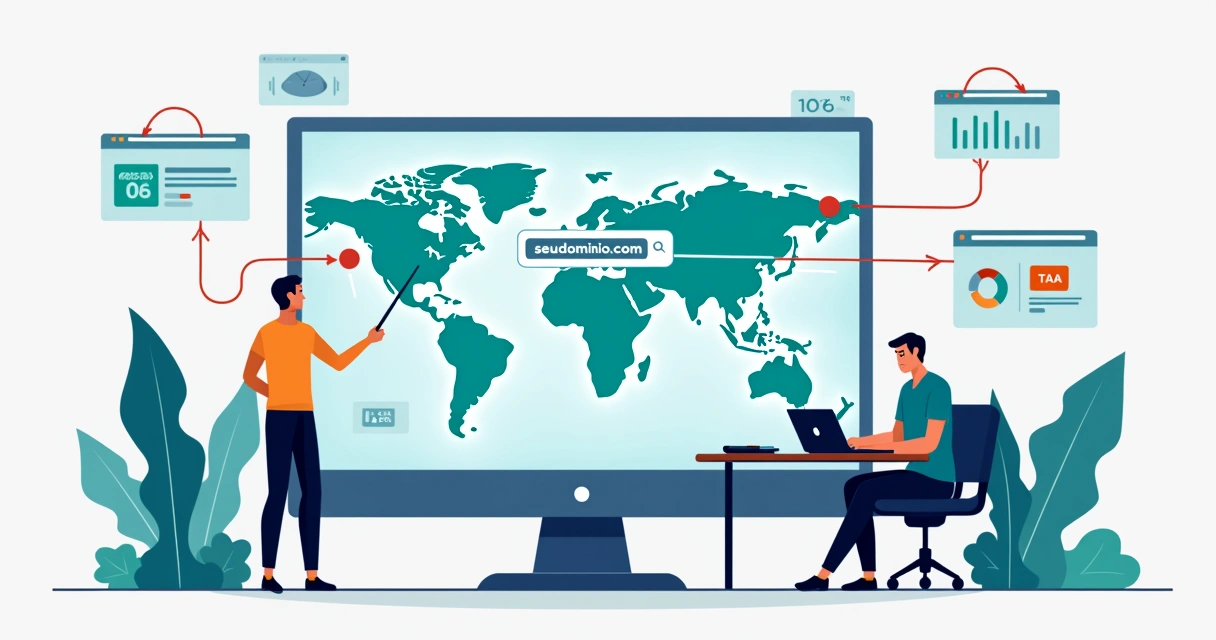 Painel de controle com mapa de domínio próprio conectado a várias landing pages 