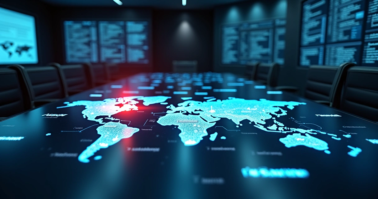 Mapa digital com múltiplos domínios suspensos e um deles em vermelho destacando risco de ataque 