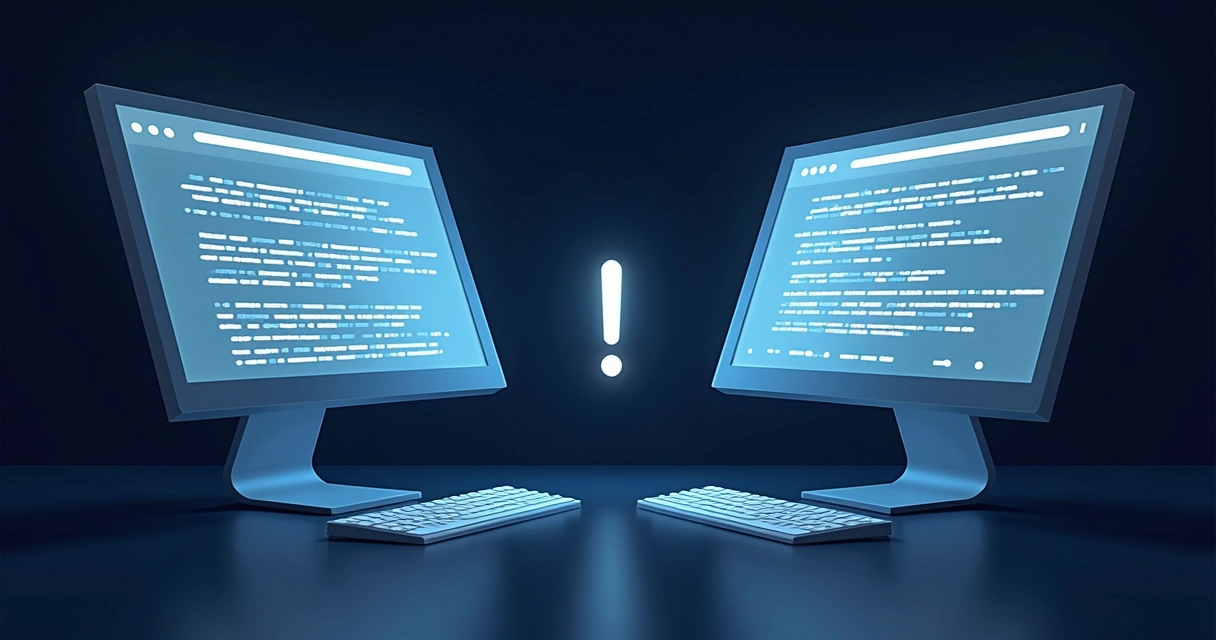 Ilustração de domínios quase idênticos em telas de computador simultâneas, demonstrando confusão visual entre endereços