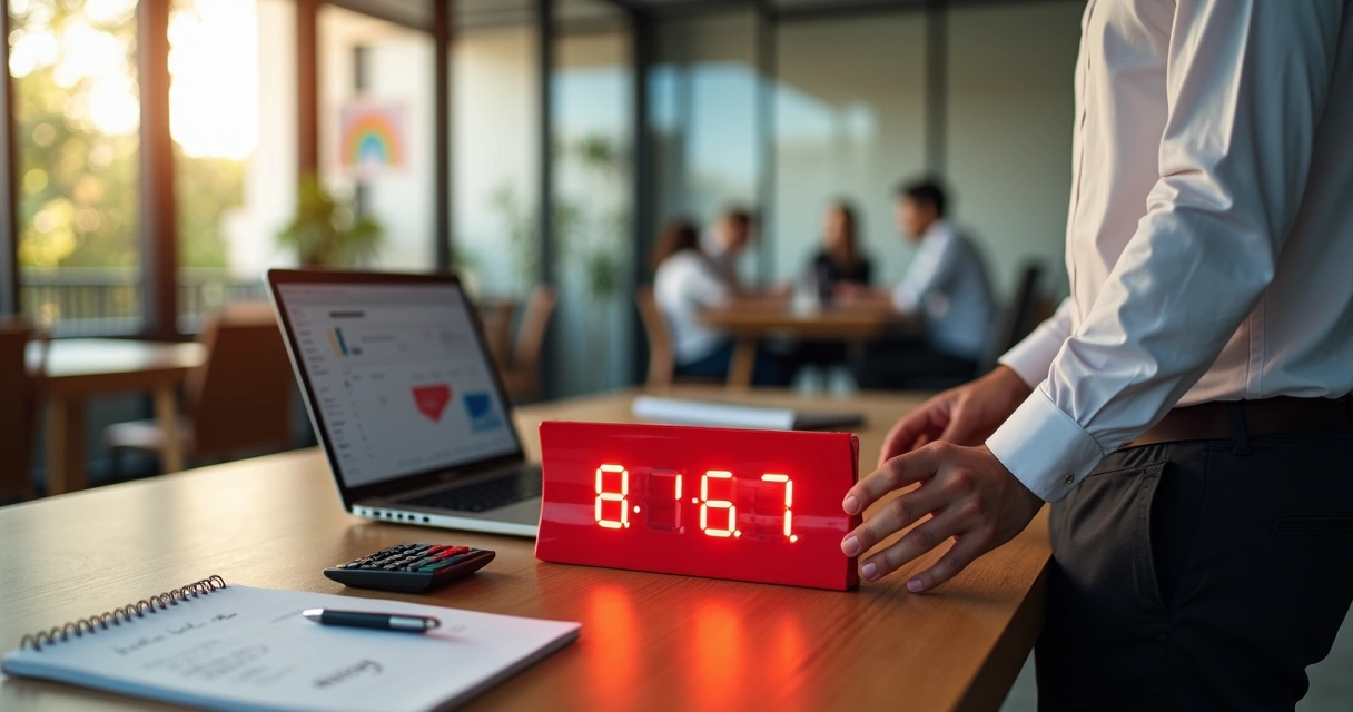 Dono de pequeno negócio guardando placa de promoção falsa em gaveta 
