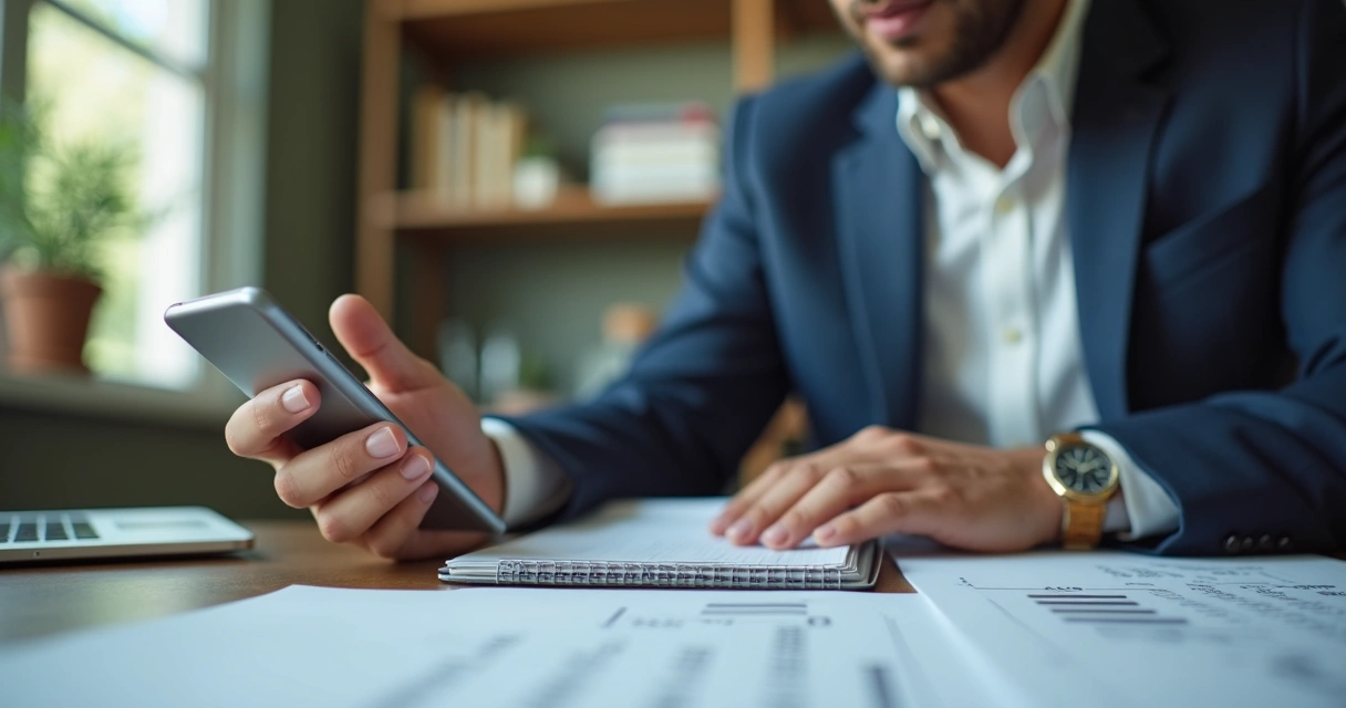 Dono de PME analisando oportunidades de vendas no celular 