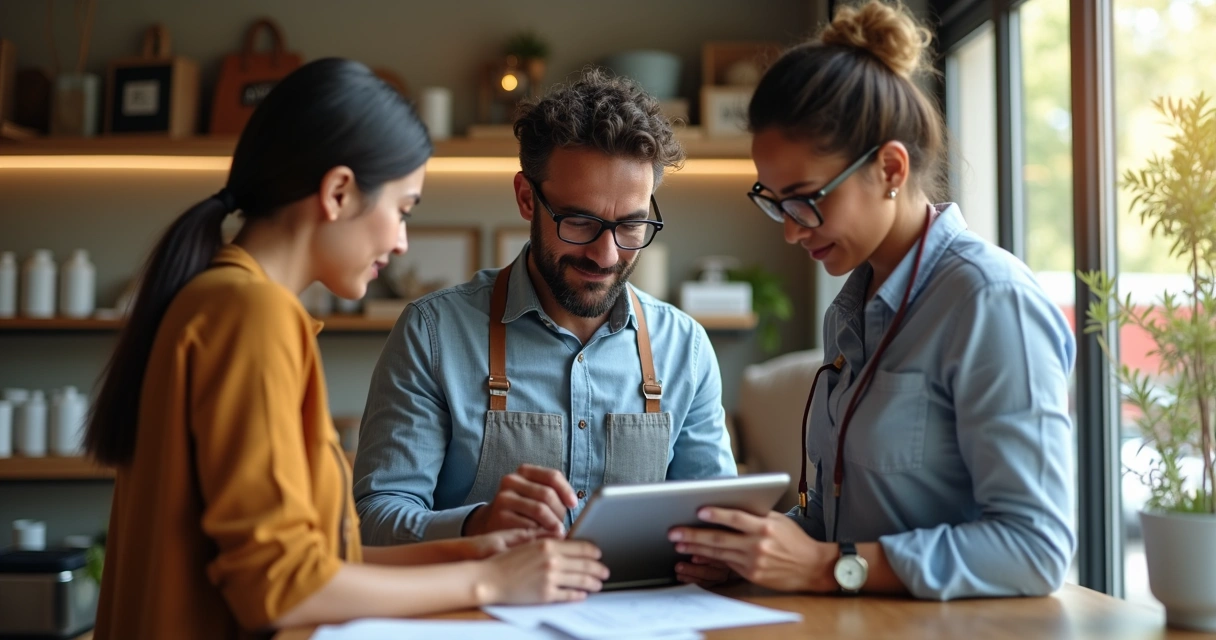 Dono de pequena empresa conferindo vendas em tablet